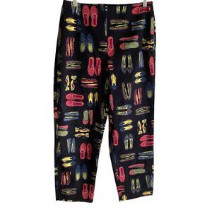 Talbots Pants Womens 8 Black Shoe Print Cropped Stretch Cotton Capris New Tags